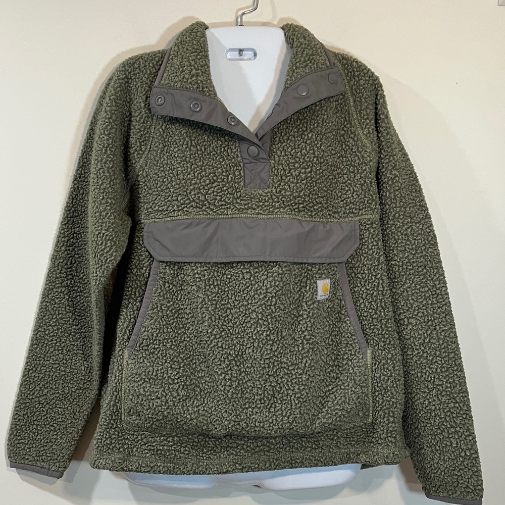Carhartt Olive Green Sherpa Pullover with Nylon Trim